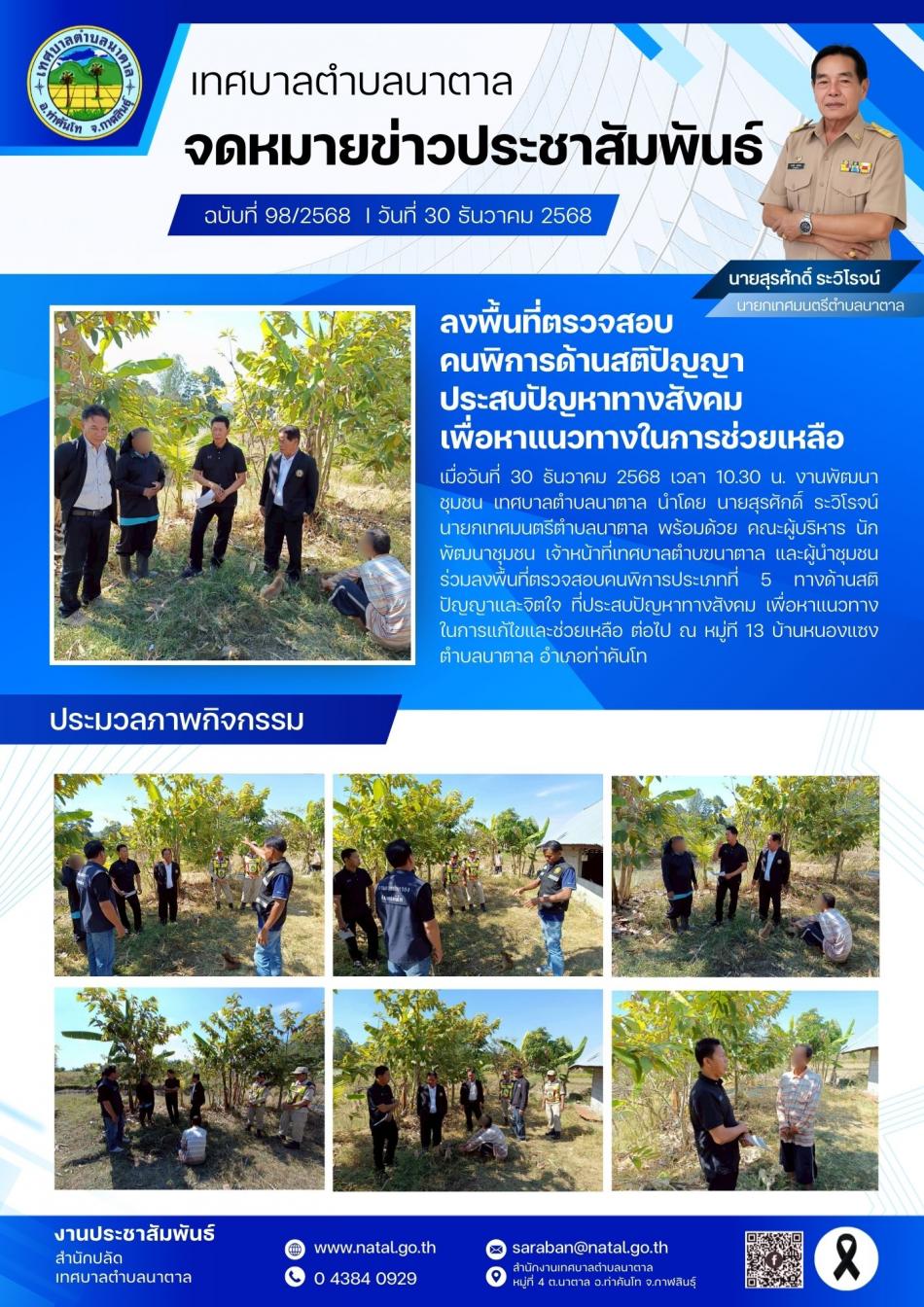 ลงพื้นที่ตรวจสอบคนพิการด้านสติปัญญาประสบปัญหาทางสังคม เพื่อหาแนวทางในการช่วยเหลือ
