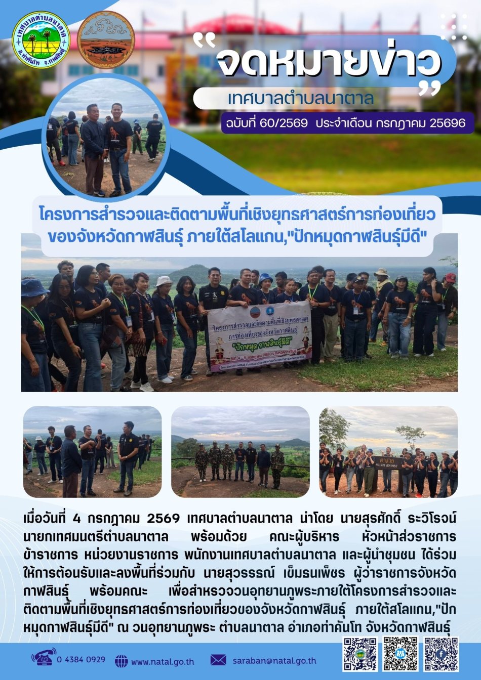 โครงการสำรวจและติดตามพื้นที่เชิงยุทธศาสตร์การท่องเที่ยวของจังหวัดกาฬสินธุ์ ภายใต้สโลแกน,"ปักหมุดกาฬสินธุ์มีดี"